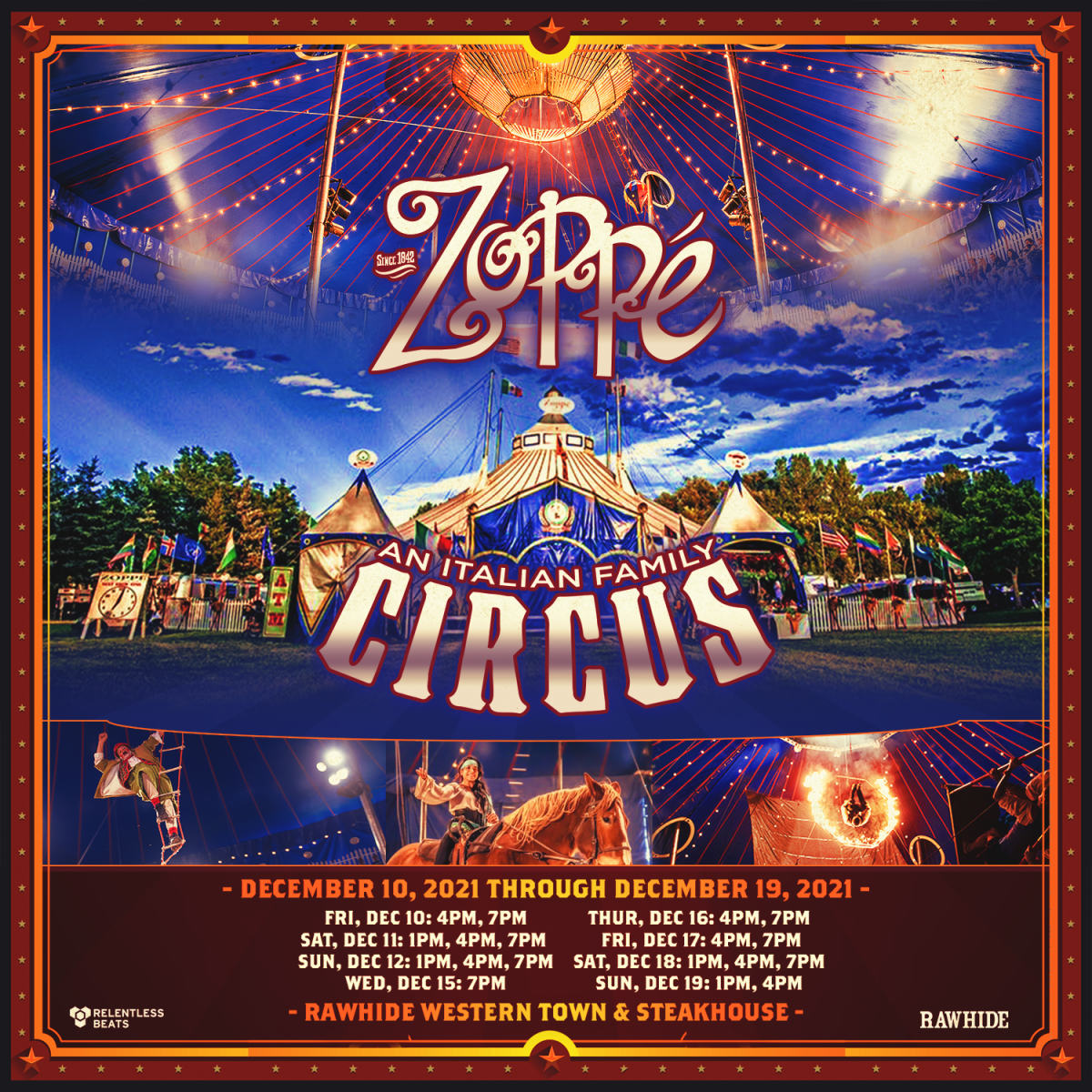 Rawhide Snowy Christmas 2022 Zoppe Family Circus | Rawhide Chandler Info - 12/10/21 - Rawhide Western  Town | Relentless Beats